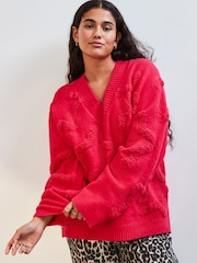 Pink Bright Star Textured V-Neck Long Sleeve Knitted Jumper With Wool - Image 3 of 7