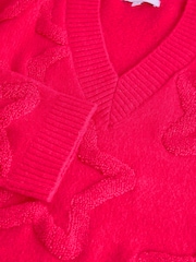 Pink Bright Star Textured V-Neck Long Sleeve Knitted Jumper With Wool - Image 7 of 7