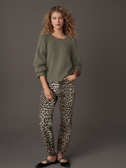 Green Khaki Scoop Neck Knitted Jumper with Wool - Image 2 of 8