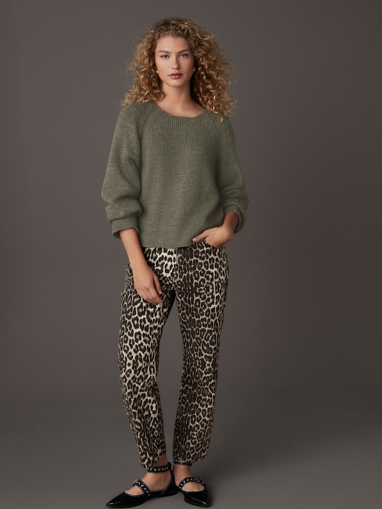 Green Khaki Scoop Neck Knitted Jumper with Wool - Image 2 of 8