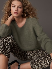 Green Khaki Scoop Neck Knitted Jumper with Wool - Image 3 of 8