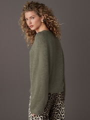 Green Khaki Scoop Neck Knitted Jumper with Wool - Image 4 of 8