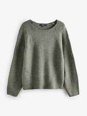 Green Khaki Scoop Neck Knitted Jumper with Wool - Image 6 of 8