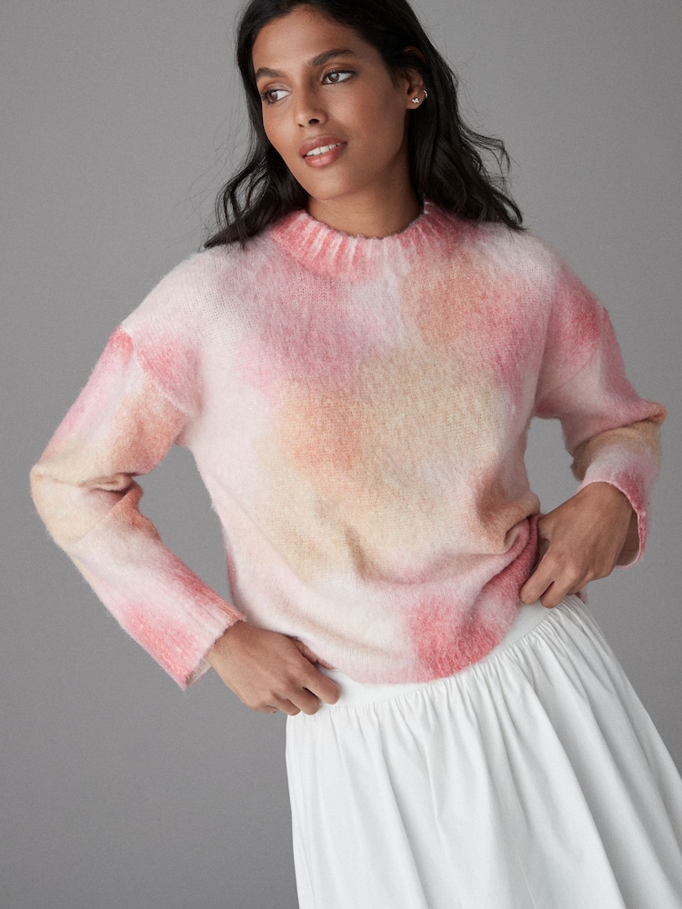 Pink Bright Soft Touch Long Sleeve Colourful Dyed Crew Neck Knitted Jumper - Image 1 of 8