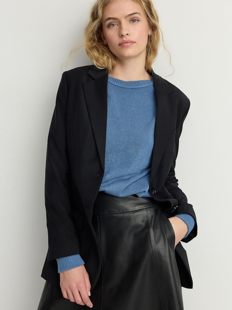 Blue Chambray Soft Touch Crew Neck Knitted Sweatshirt - Image 1 of 7
