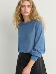 Blue Chambray Soft Touch Crew Neck Knitted Sweatshirt - Image 2 of 7