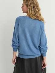 Blue Chambray Soft Touch Crew Neck Knitted Sweatshirt - Image 3 of 7