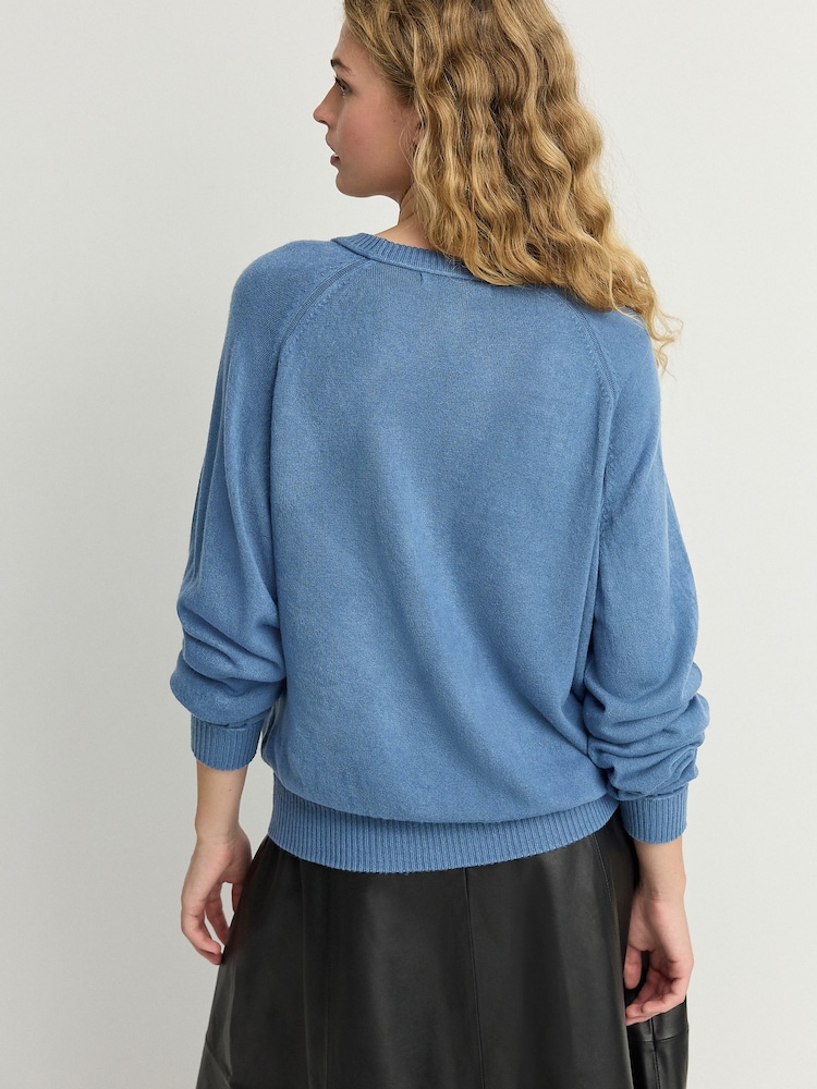 Blue Chambray Soft Touch Crew Neck Knitted Sweatshirt - Image 3 of 7