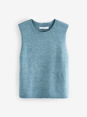 Chambray Blue Sleeveless Knitted Crew Tank Vest Top with Alpaca - Image 5 of 7