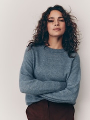 Blue Chambray Soft Touch Crew Neck Knitted Jumper with Alpaca - Image 1 of 6