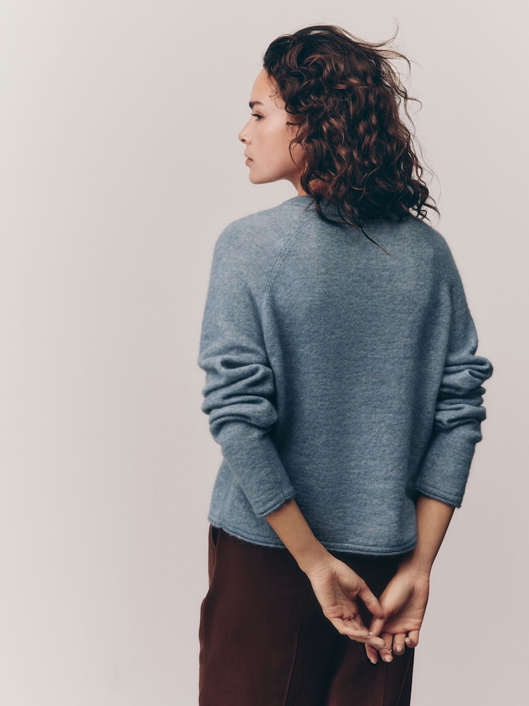 Blue Chambray Soft Touch Crew Neck Knitted Jumper with Alpaca - Image 2 of 6