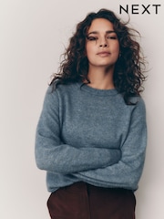 Blue Chambray Soft Touch Crew Neck Knitted Jumper with Alpaca - Image 8 of 8