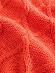 Orange - Cable Knitted Longline V-Neck Tunic Jumper with Wool - Bild 7 von 7