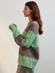 Mint Green Crew Neck Cable Knitted Jumper With Wool - Image 1 of 7