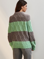 Mint Green Crew Neck Cable Knitted Jumper With Wool - Image 3 of 7