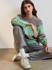 Mint Green Crew Neck Cable Knitted Jumper With Wool - Image 4 of 7