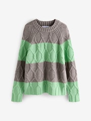 Mint Green Crew Neck Cable Knitted Jumper With Wool - Image 5 of 7