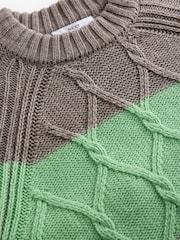 Mint Green Crew Neck Cable Knitted Jumper With Wool - Image 6 of 7