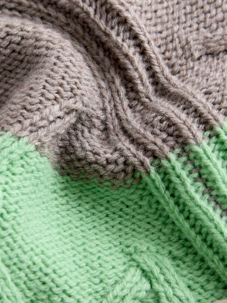 Mint Green Crew Neck Cable Knitted Jumper With Wool - Image 7 of 7