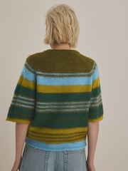 Blue/Green Stripe Brushed Knitted T-Shirt - Image 2 of 7