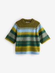Blue/Green Stripe Brushed Knitted T-Shirt - Image 5 of 7