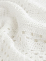 White Ecru Short Sleeve Crochet Crew Neck T-Shirt - Image 6 of 6