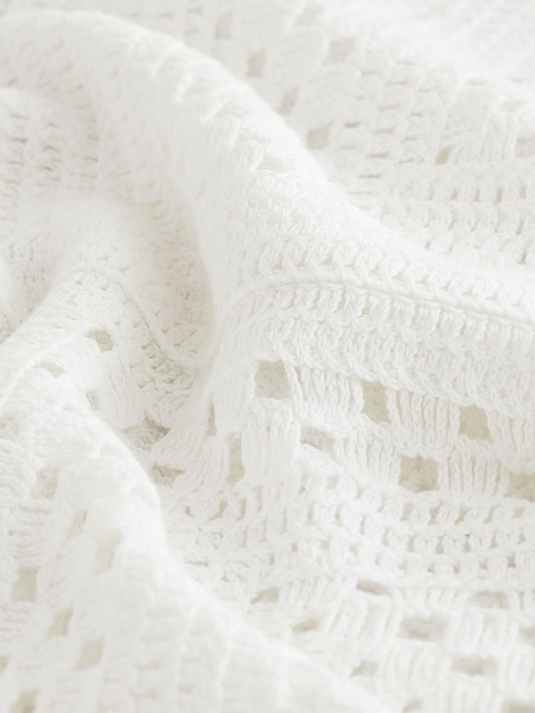 White Ecru Short Sleeve Crochet Crew Neck T-Shirt - Image 6 of 6