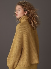 Senfgelb - Neppy gestrickter Pullover mit hohem Rollkragen aus Wolle, kombinierbares Teil - Bild 3 von 9
