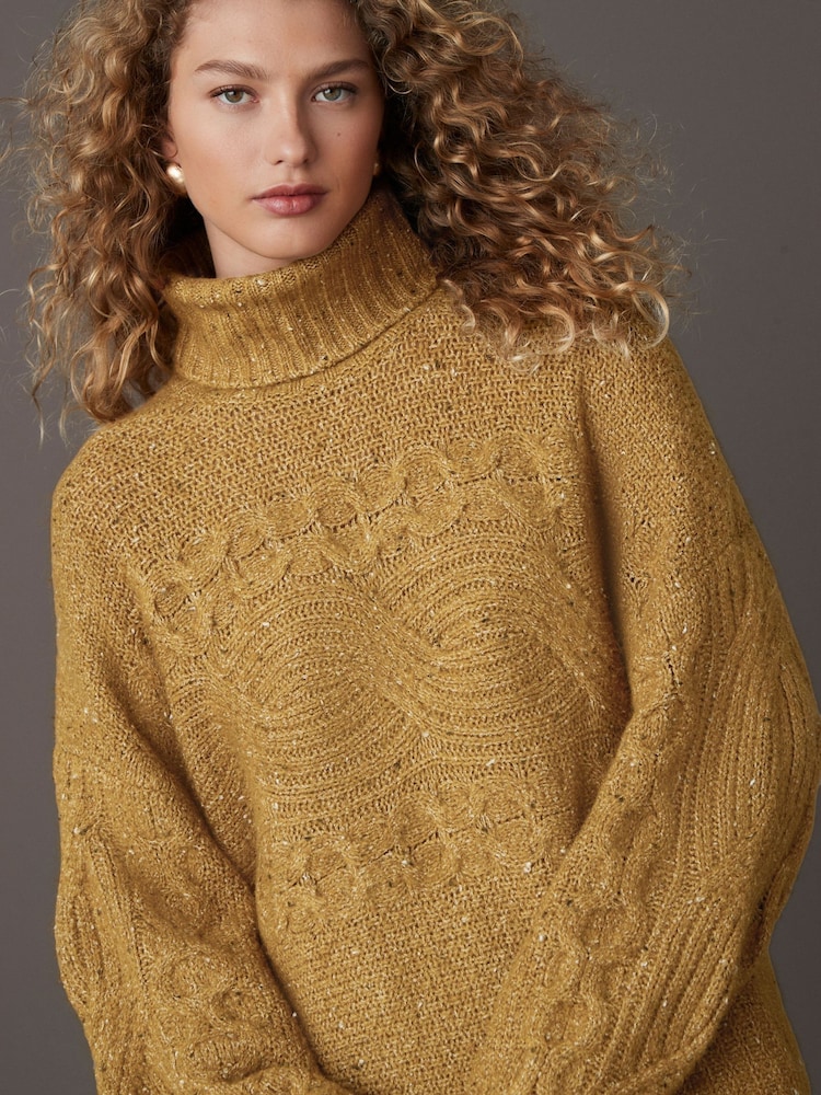 Mosterdgeel - Co-ord Neppy High Roll Neck Knitted Jumper with Wool - Image 4 of 9