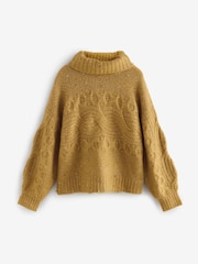 Senfgelb - Neppy gestrickter Pullover mit hohem Rollkragen aus Wolle, kombinierbares Teil - Bild 7 von 9