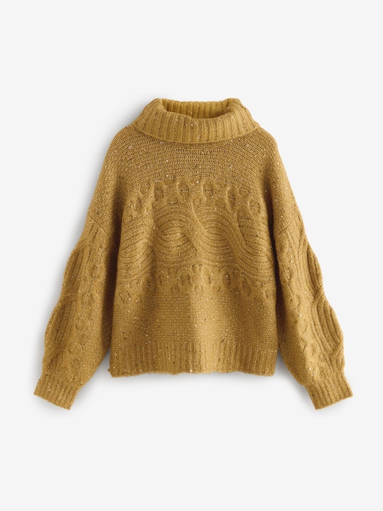 Mosterdgeel - Co-ord Neppy High Roll Neck Knitted Jumper with Wool - Image 7 of 9