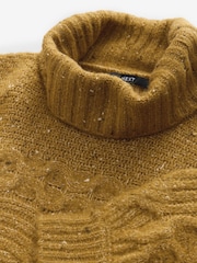 Senfgelb - Neppy gestrickter Pullover mit hohem Rollkragen aus Wolle, kombinierbares Teil - Bild 8 von 9