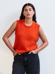 Orange Soft Touch Sleeveless Knitted Vest Tank Top Jumper with Wool - Image 1 of 6