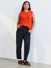 Orange Soft Touch Sleeveless Knitted Vest Tank Top Jumper with Wool - Image 2 of 6