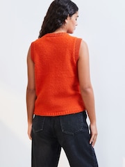 Orange Soft Touch Sleeveless Knitted Vest Tank Top Jumper with Wool - Image 3 of 6