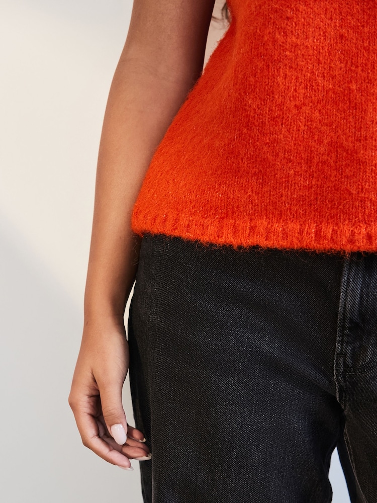 Orange Soft Touch Sleeveless Knitted Vest Tank Top Jumper with Wool - Image 4 of 6
