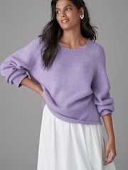 Purple Lilac Scoop Neck Knitted Jumper with Wool - Image 1 of 7