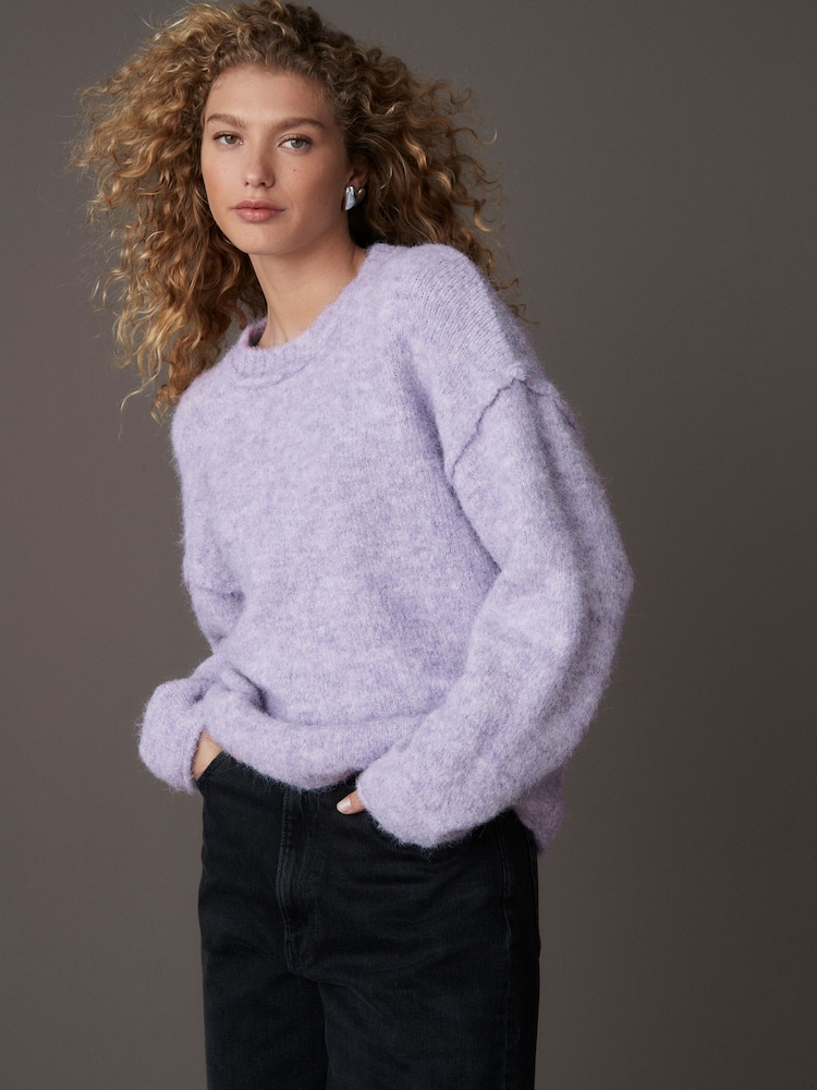 Purple Lilac Soft Touch Crew Neck Knitted Jumper with Wool - Image 1 of 6