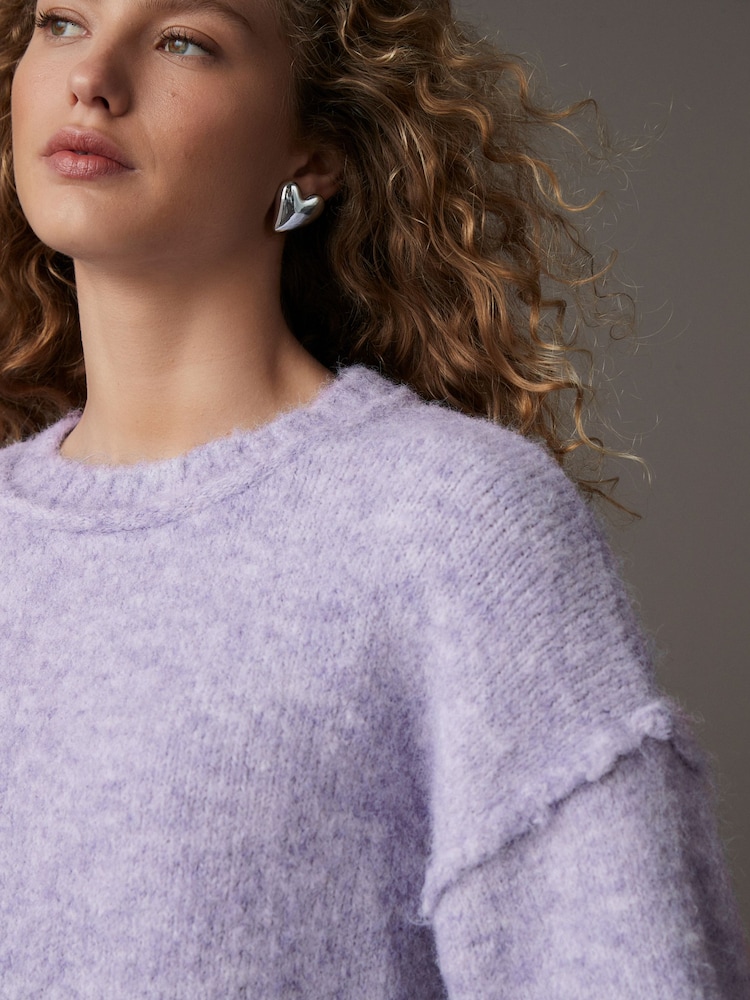 Purple Lilac Soft Touch Crew Neck Knitted Jumper with Wool - Image 2 of 6