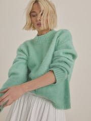 Green Mint Soft Touch Long Sleeve Colourful Dyed Crew Neck Knitted Jumper - Image 1 of 4