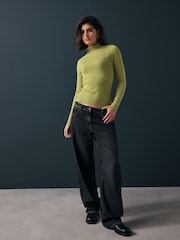 Green Lime High Roll Neck Rib Knitted Jumper with Wool - Image 2 of 8
