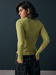 Green Lime High Roll Neck Rib Knitted Jumper with Wool - Image 3 of 8