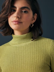 Green Lime High Roll Neck Rib Knitted Jumper with Wool - Image 5 of 8