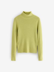 Green Lime High Roll Neck Rib Knitted Jumper with Wool - Image 6 of 8