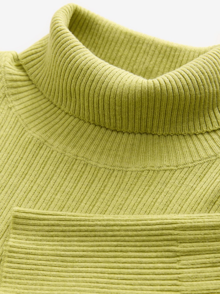 Green Lime High Roll Neck Rib Knitted Jumper with Wool - Image 8 of 8