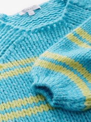 Blue Green Stripe Oversized Soft Touch Scoop Neck Chunky Knitted Jumper - Image 7 of 8