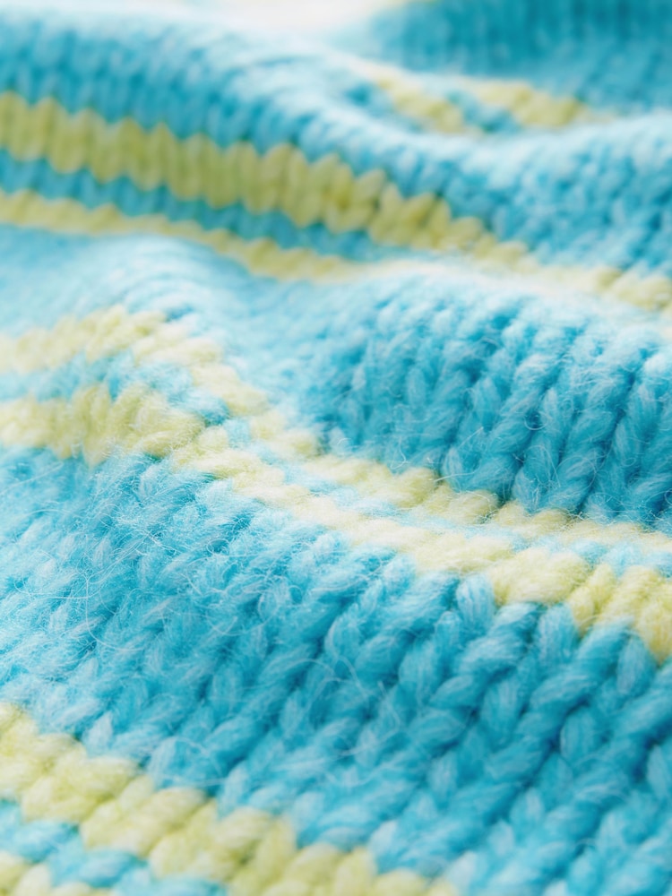 Blue Green Stripe Oversized Soft Touch Scoop Neck Chunky Knitted Jumper - Image 8 of 8