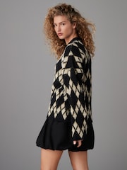 Black Argyle Pattern Knitted Jumper - Image 2 of 8