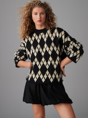 Black Argyle Pattern Knitted Jumper - Image 3 of 8