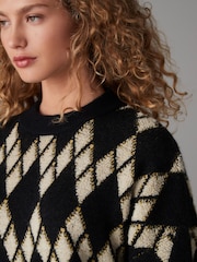 Black Argyle Pattern Knitted Jumper - Image 4 of 8
